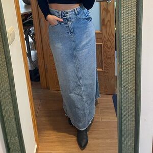 Free People Light Blue Denim Maxi Skirt